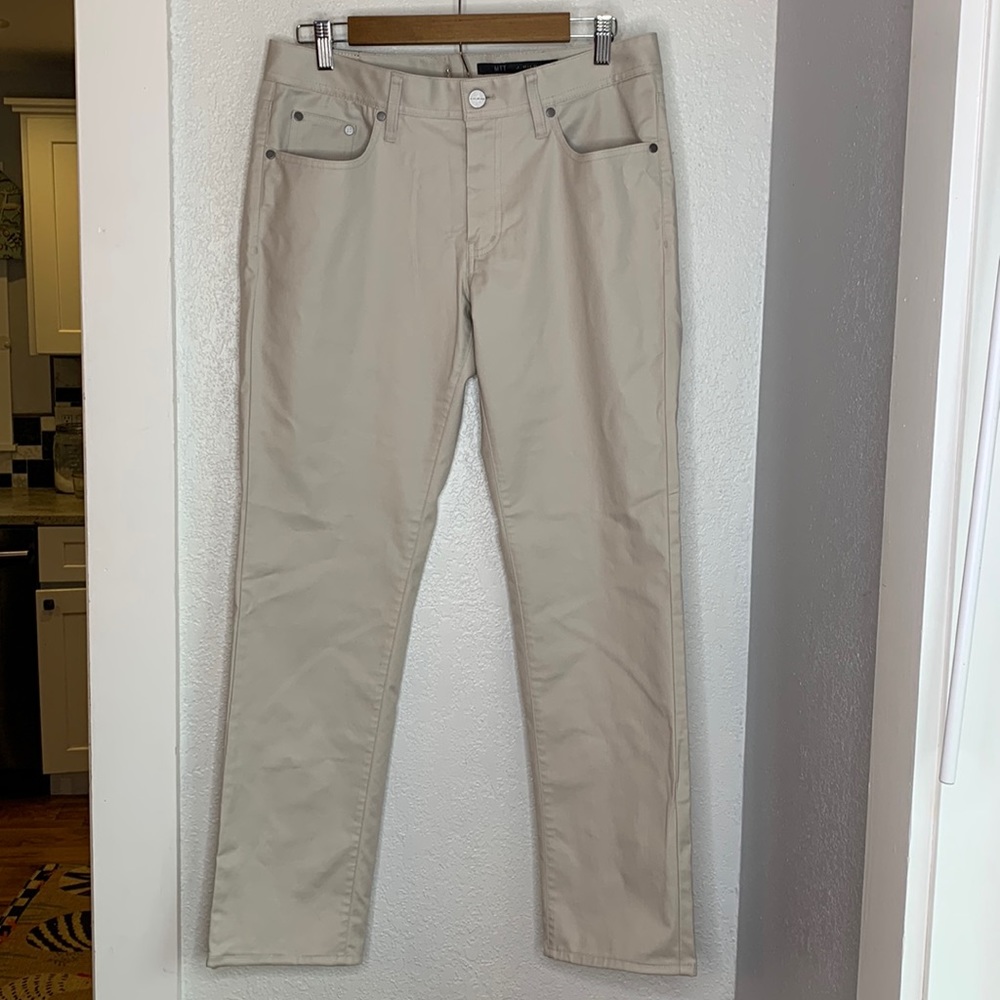 J. Hilburn light tan pants 5 pocket straight leg tailored by Mike Tooley MTT